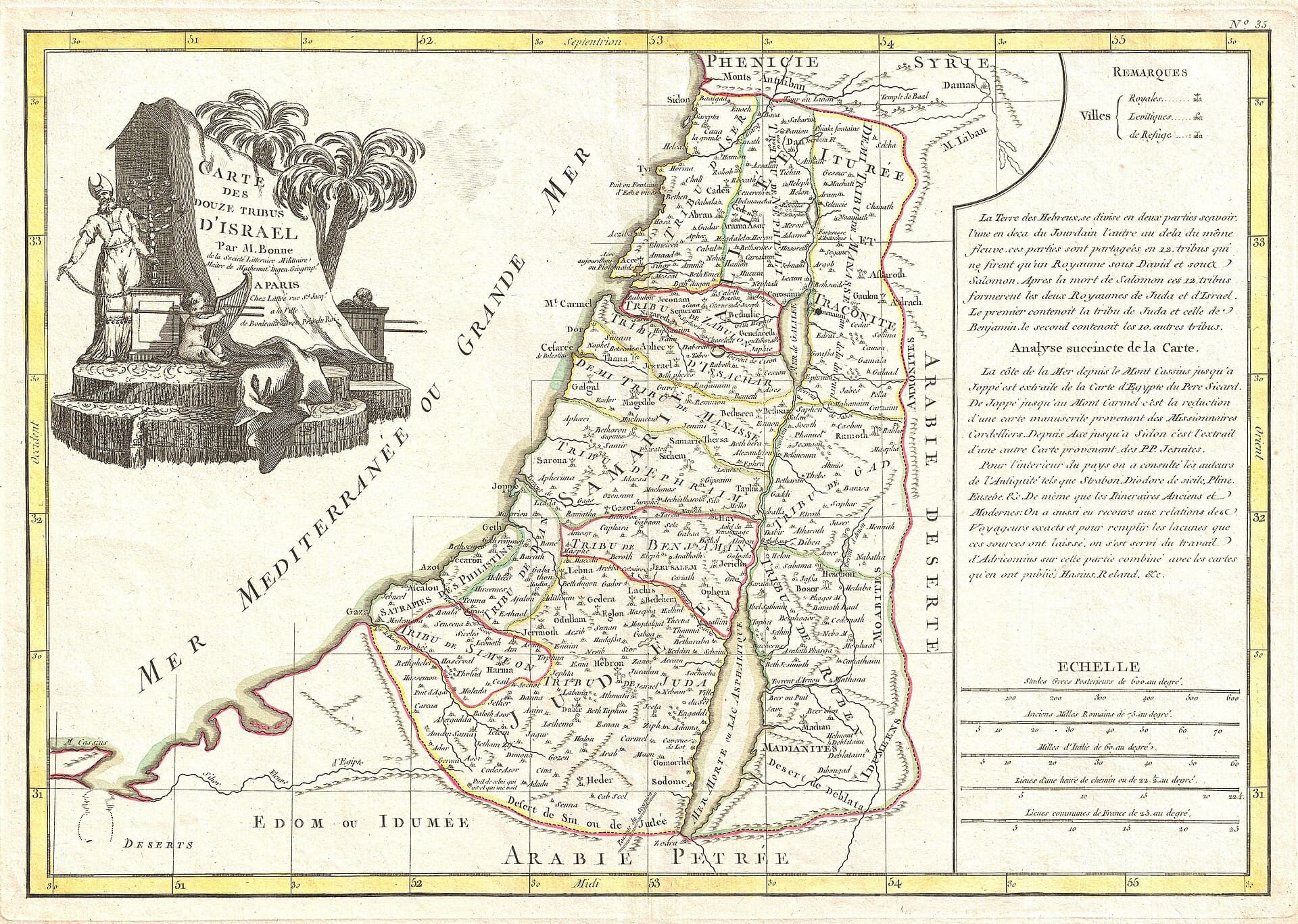 A French engraving of 1770 marks each tribe's allotment. Its notes stand in French at the side.