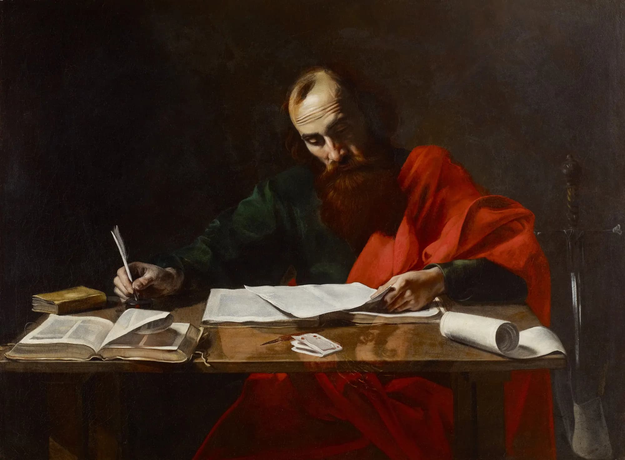 Saint Paul Writing His Epistles, Valentin de Boulogne, about 1618 to 1620, Museum of Fine Arts, Houston