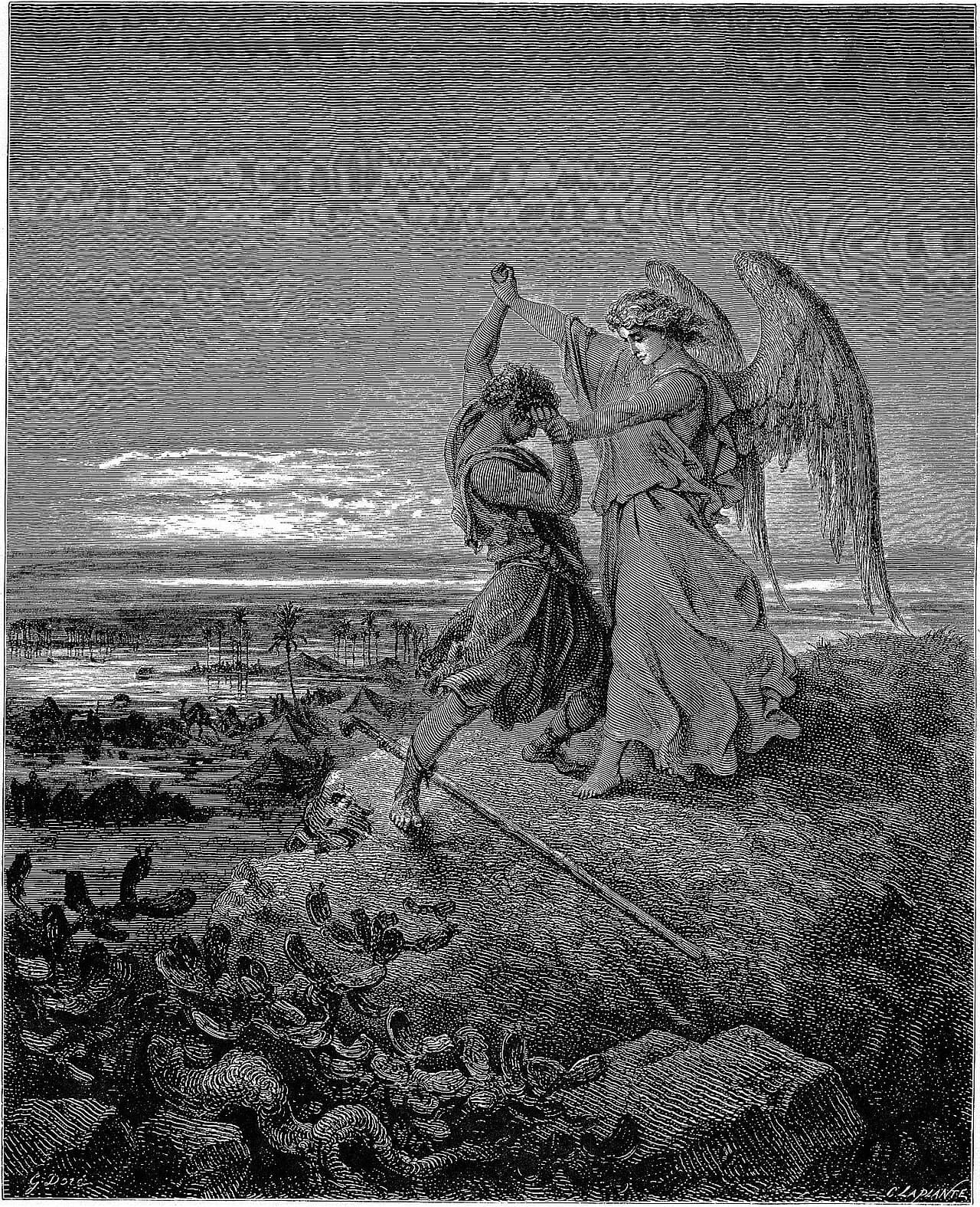 Jacob wrestling the man until daybreak at the Jabbok, Genesis 32:24-26