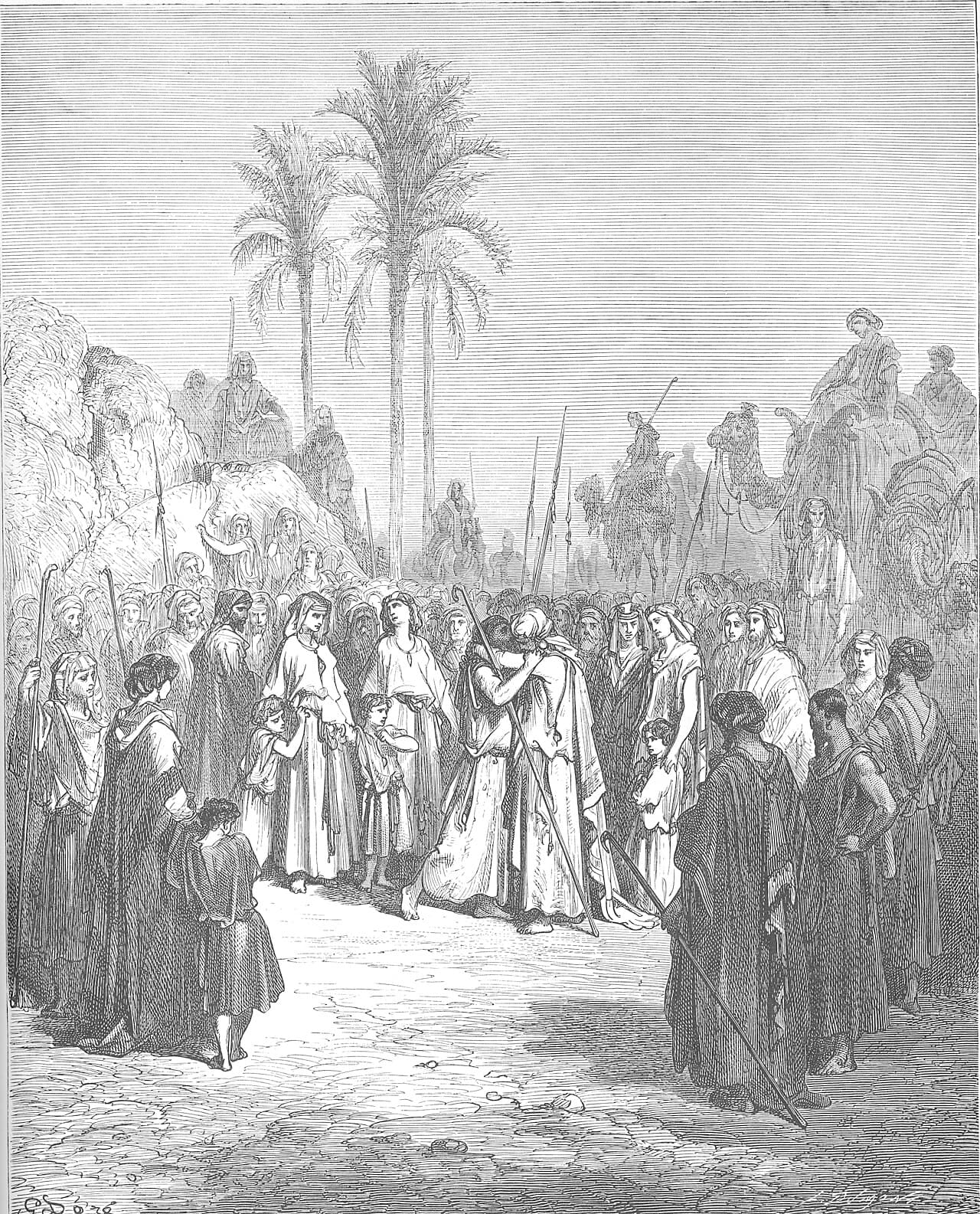 Jacob and Esau meet again after Jacob's return from Paddan-aram, Genesis 33