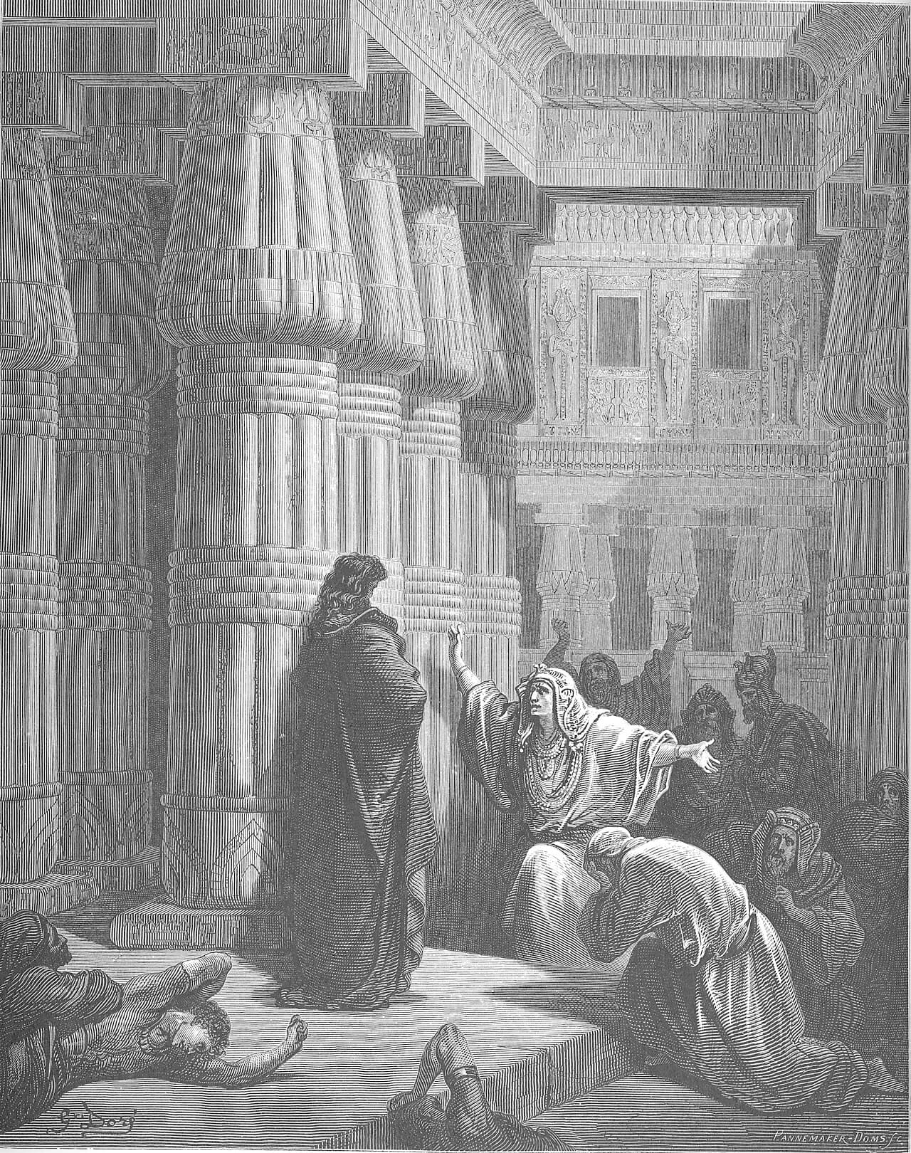 The Egyptians Ask Moses to Depart — Gustave Doré, The Holy Bible (1866), public domain