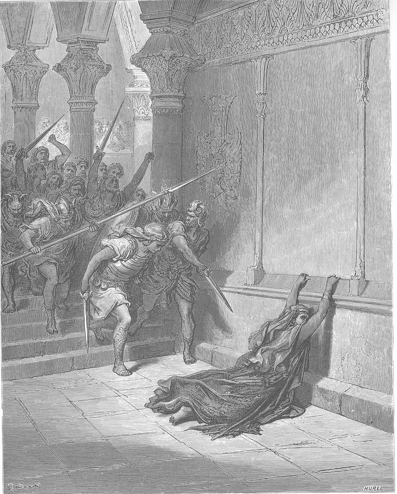 The Death of Athaliah — Gustave Doré, The Holy Bible (1866), public domain