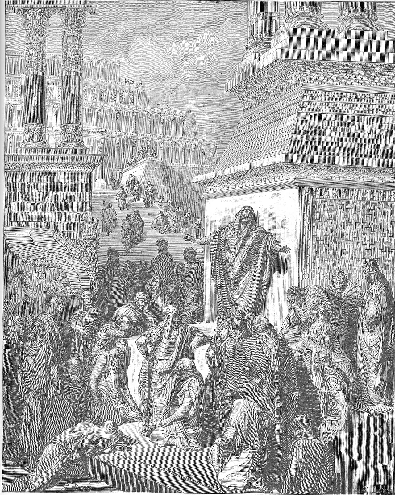 Jonah preaching in the streets of Nineveh, Jonah 3:4