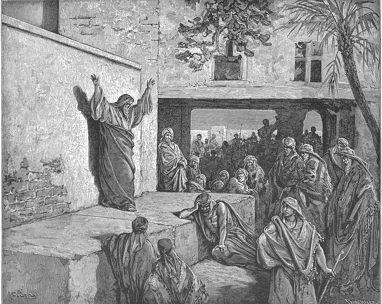 Micah Exhorts the Israelites to Repent, Gustave Doré, 1866. Public domain.