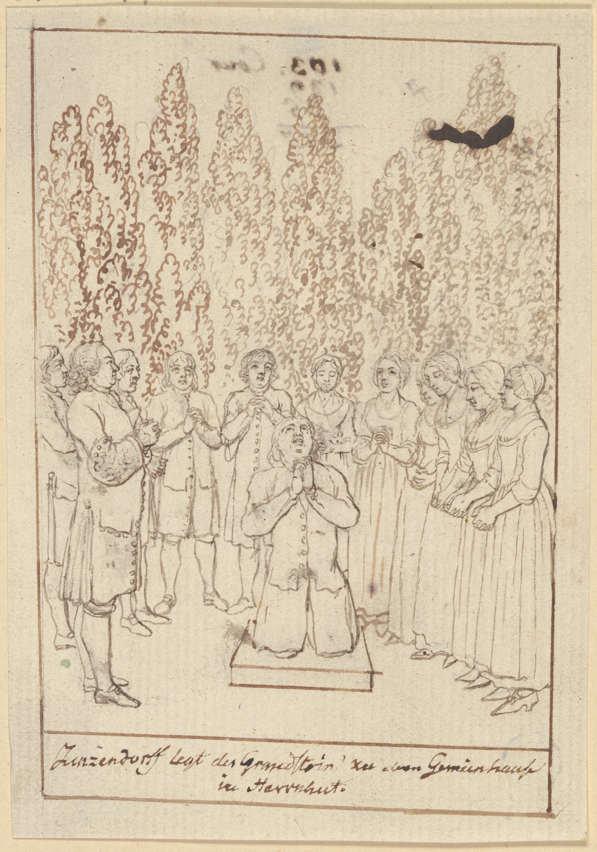 Zinzendorf lays the foundation stone at Herrnhut