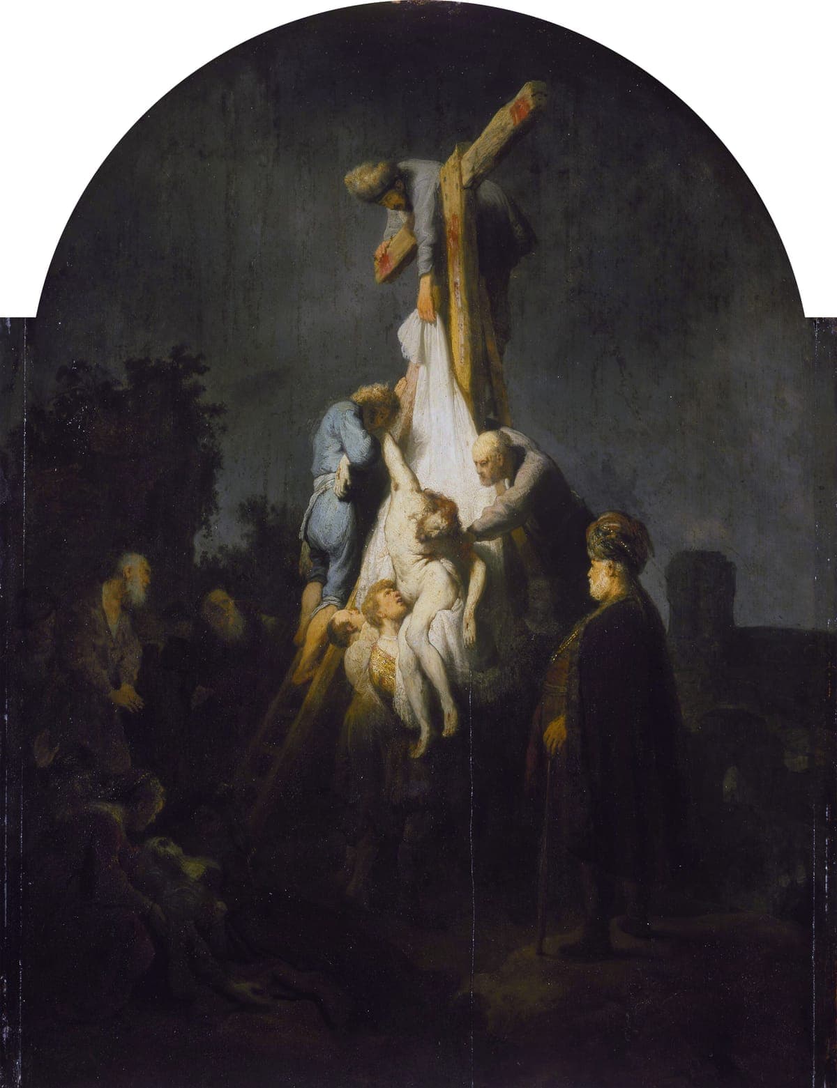 The Descent from the Cross: Christ's body lowered by lamplight