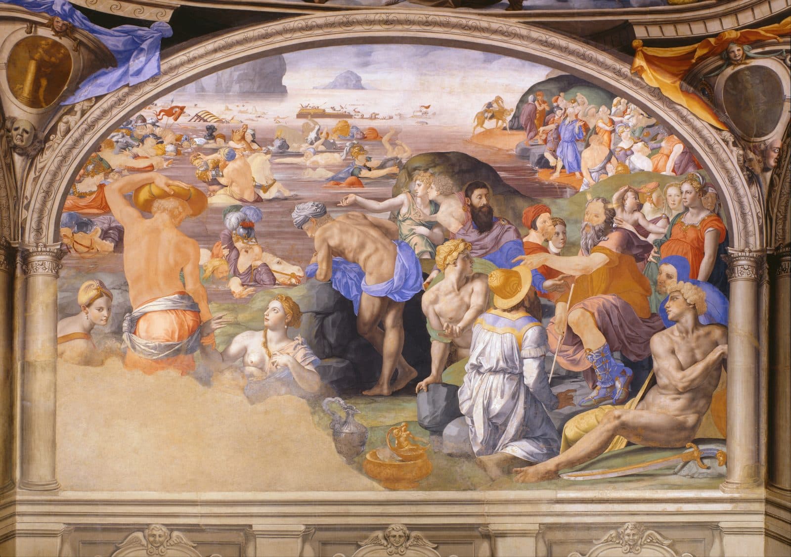 Agnolo Bronzino's fresco of the Israelites standing on the far shore while the waters of the sea close over Pharaoh's soldiers
