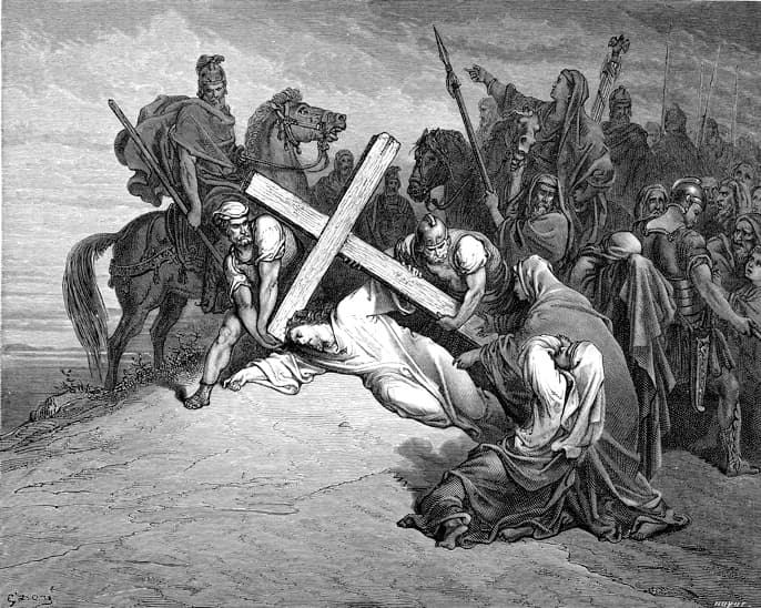 The arrival at the place of execution, the crowd and the bare ground, Luke 23:33