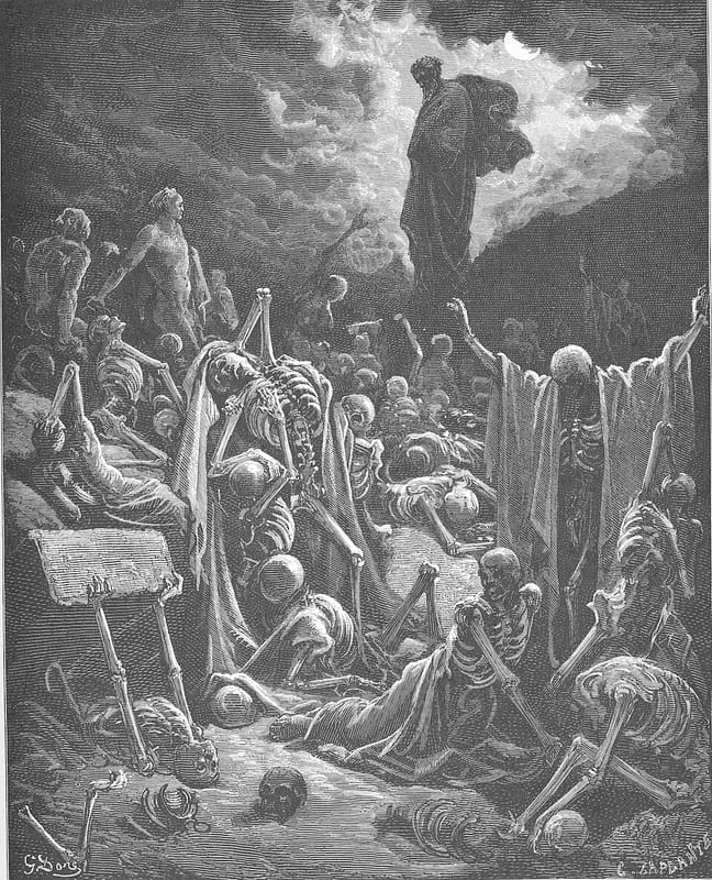 Ezekiel’s Vision of the Valley of Dry Bones, Gustave Doré, 1866. Public domain.