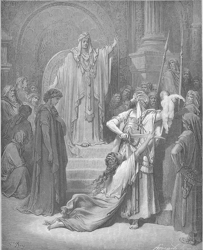 The Judgment of Solomon, Gustave Doré, 1866. Public domain.