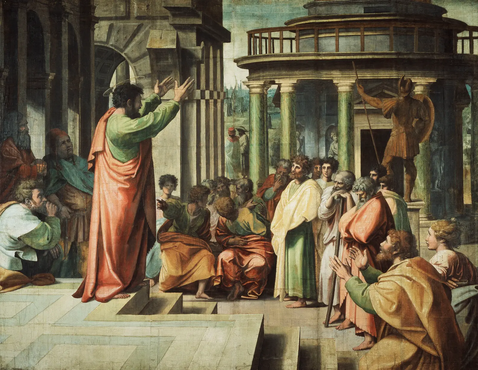St Paul Preaching at Athens, Raphael, about 1515 to 1516, Royal Collection. Public domain.