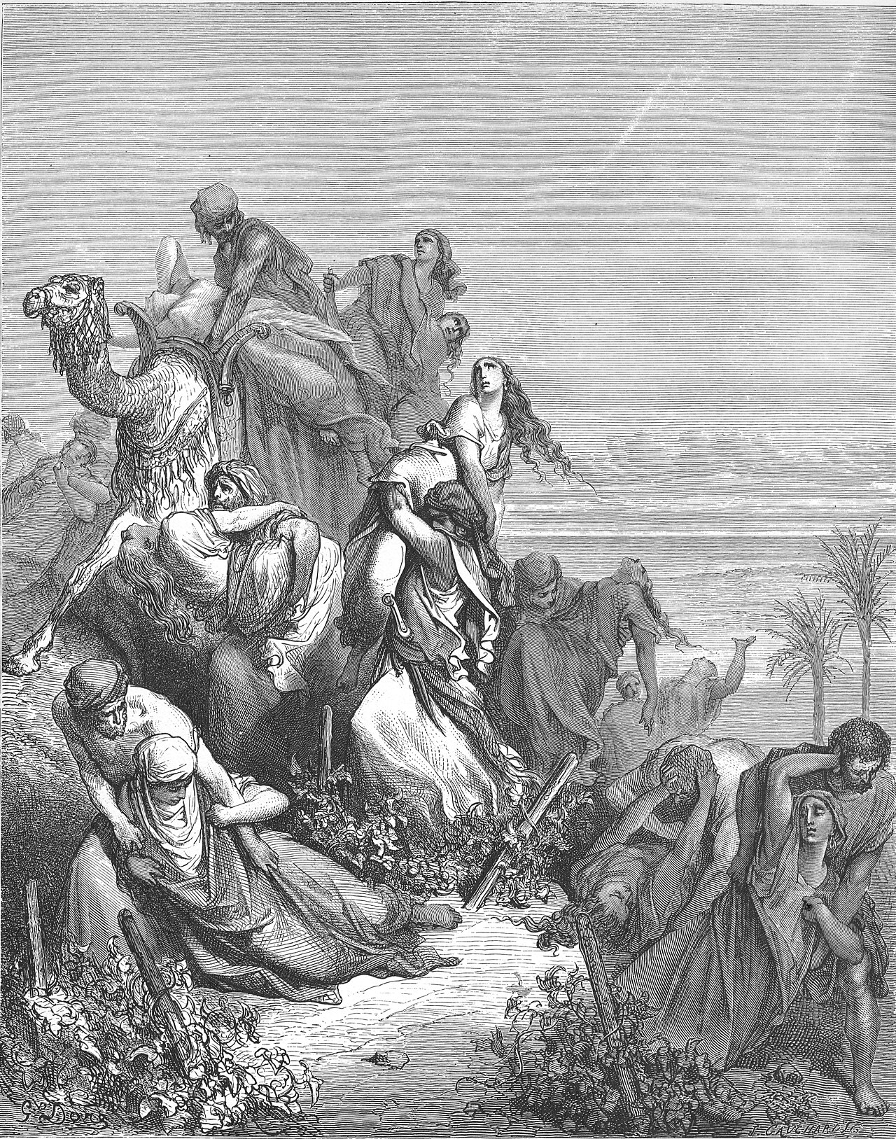 The Benjaminites Take the Virgins of Jabesh-gilead — Gustave Doré, Doré's English Bible (1866), public domain