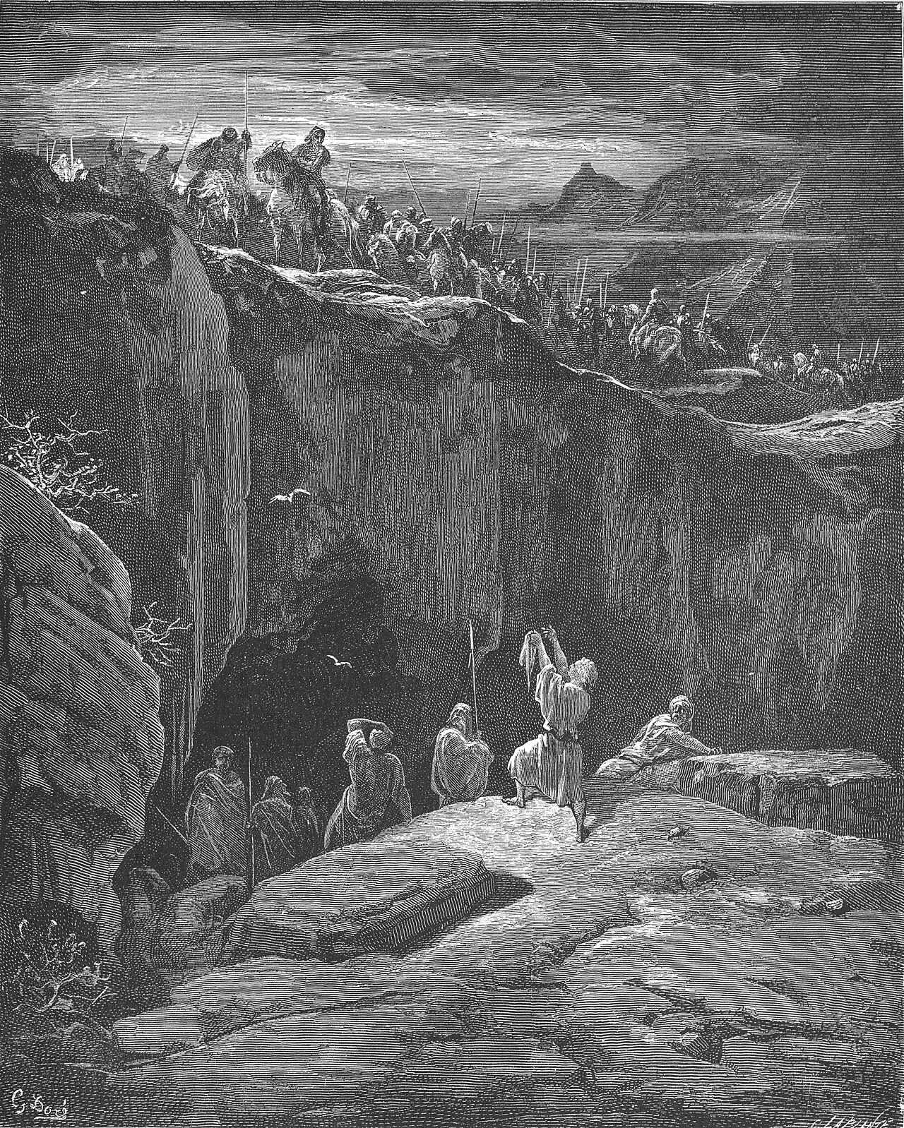 David Shows Saul How He Spared His Life — Gustave Doré