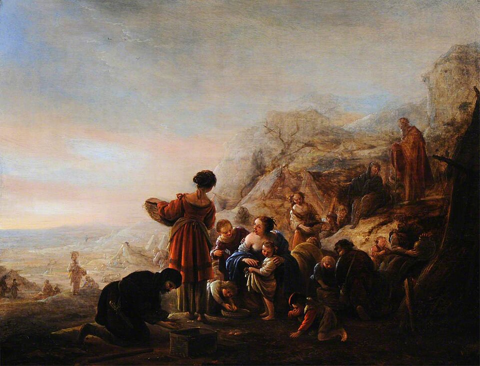 The Israelites Gathering Manna in the Wilderness — Jacob Willemsz. de Wet