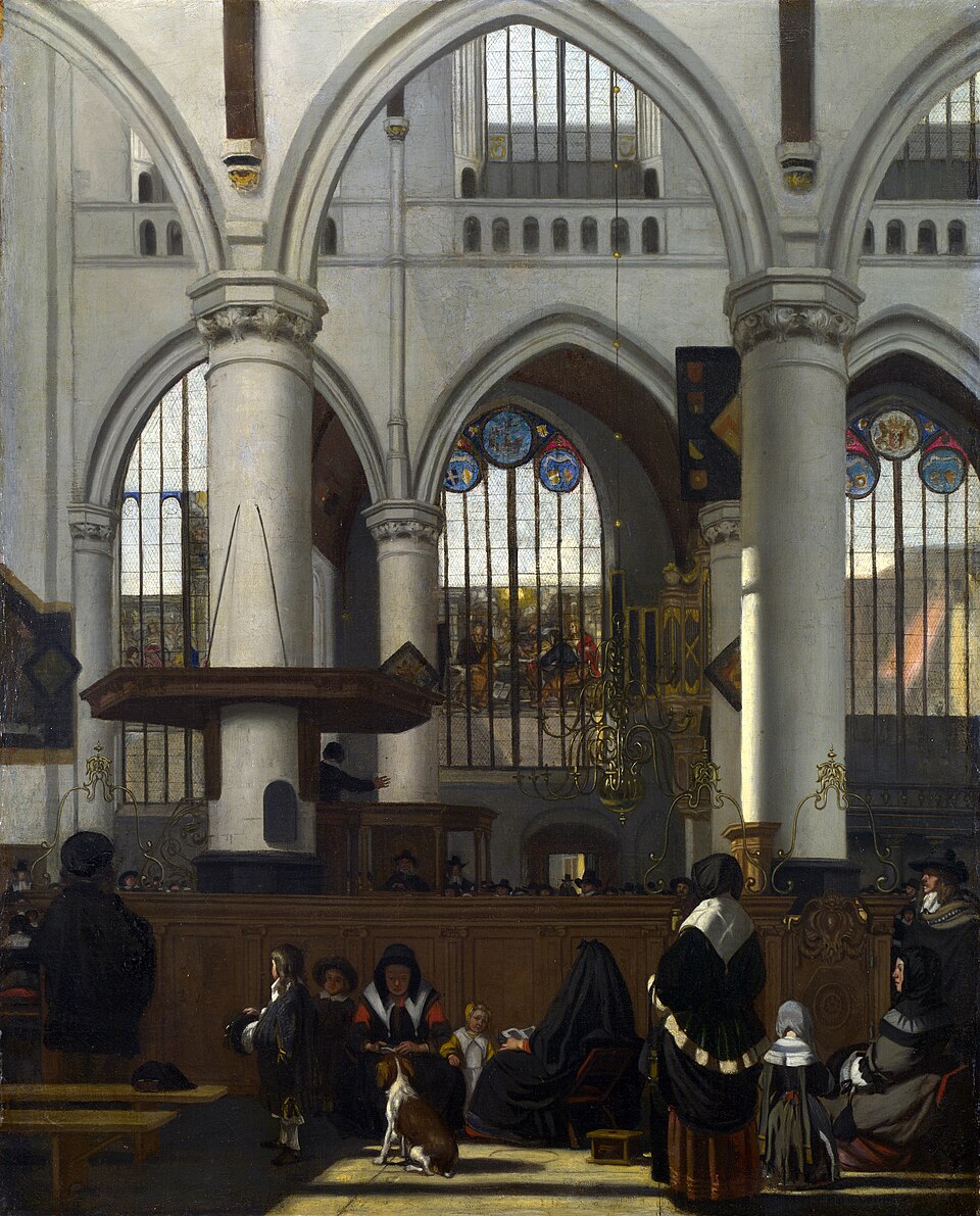 The Interior of the Oude Kerk, Amsterdam, during a Sermon — Emanuel de Witte