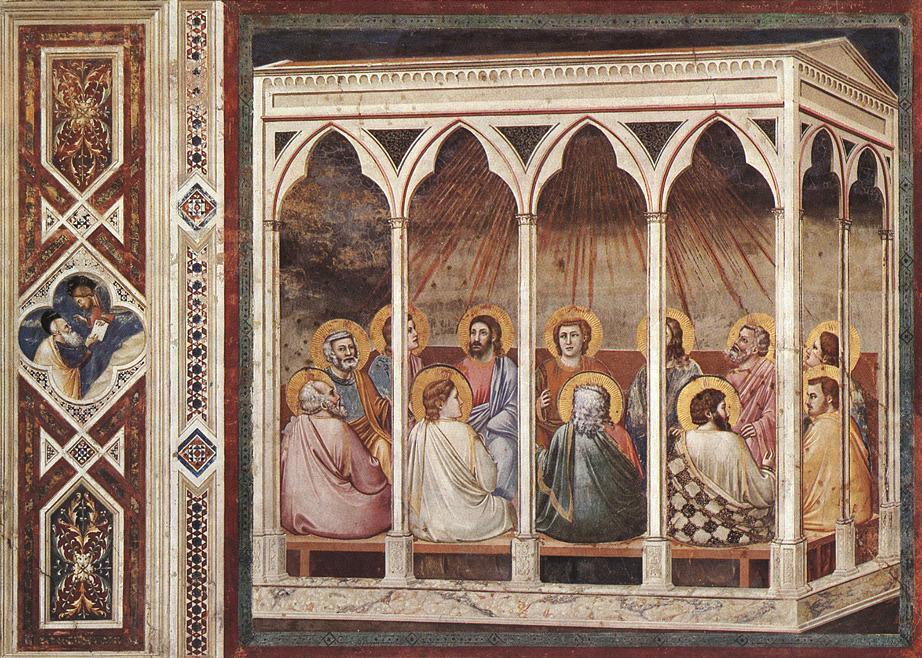 Giotto, Pentecost: the apostles seated in a room as the Spirit comes on them