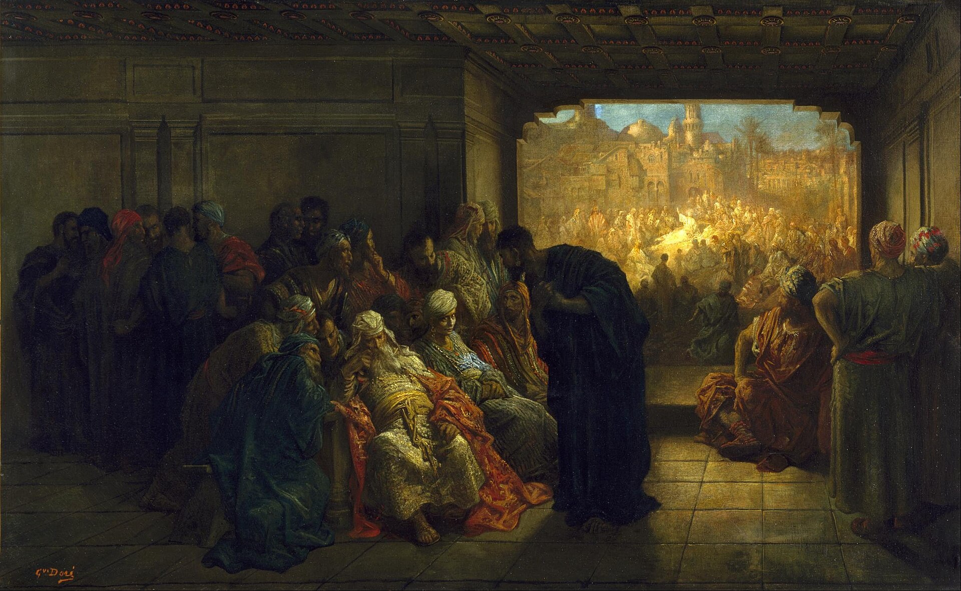 The House of Caiaphas — Gustave Doré engraving of the trial before the Sanhedrin