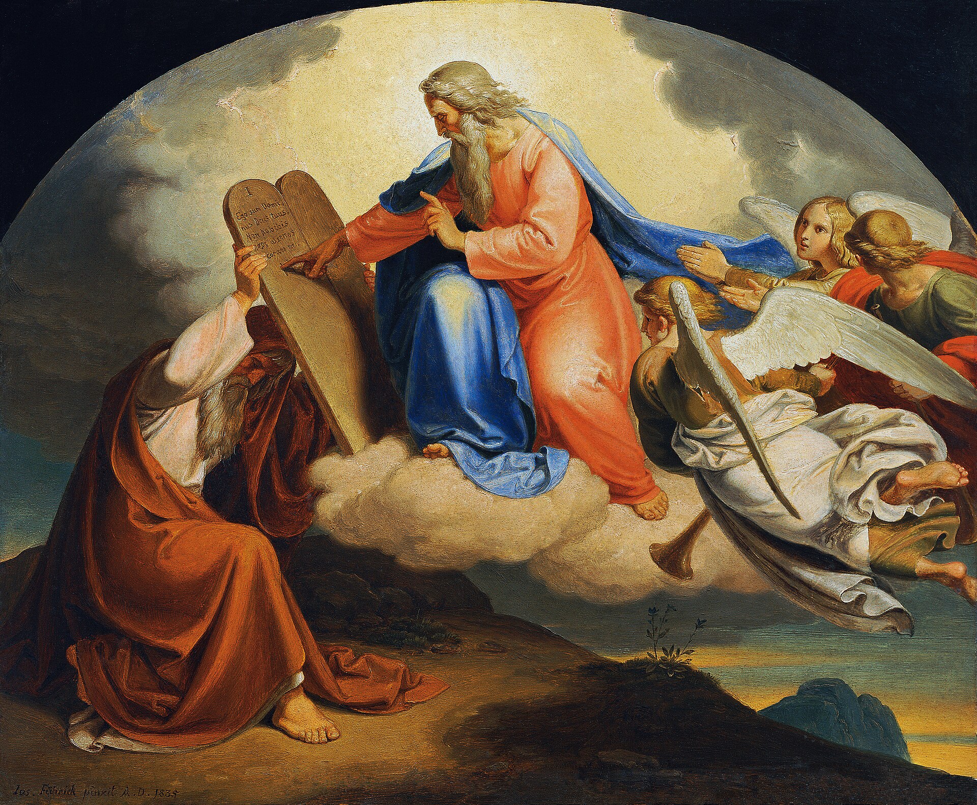 God Writes the Ten Commandments to Moses on Two Tablets of Stone on Mount Sinai. Joseph von Führich, 1835. Wikimedia Commons. Public domain.