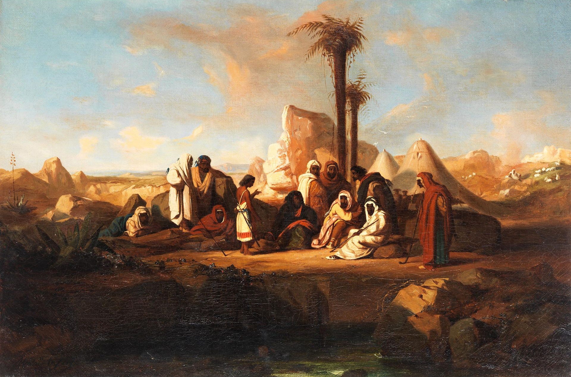 Campement de bédouins dans le désert. Marie Méloé Lafon, 1841. Gazette Drouot, image cropped by the uploader. Public domain.