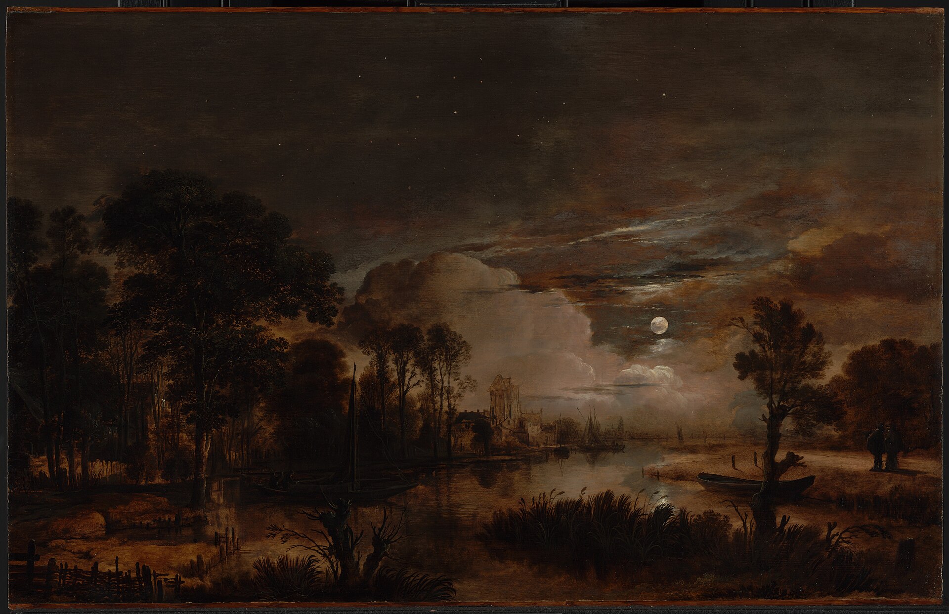 Moonlit Landscape with a View of the New Amstel River and Castle Kostverloren. Aert van der Neer, 1647. Wikimedia Commons. Public domain.