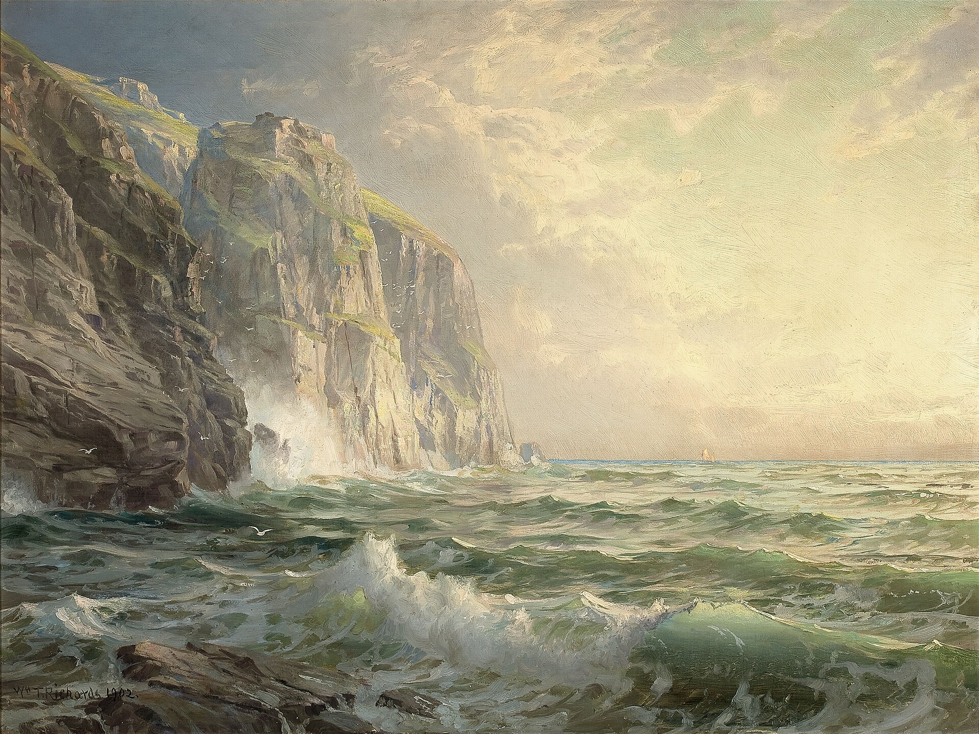 Rocky Cliff with Stormy Sea, Cornwall. William Trost Richards, 1902. Heritage Auctions. Public domain.