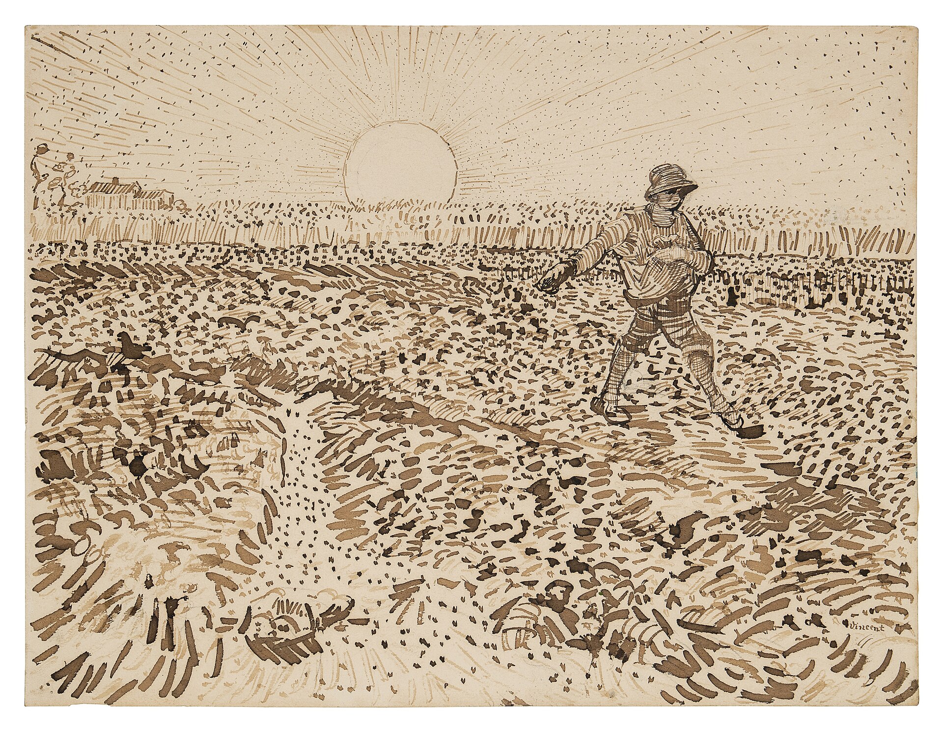 Sower with Setting Sun. Vincent van Gogh, mid July 1888. Sotheby's, New York, 18 November 2025, lot 4. Public domain.