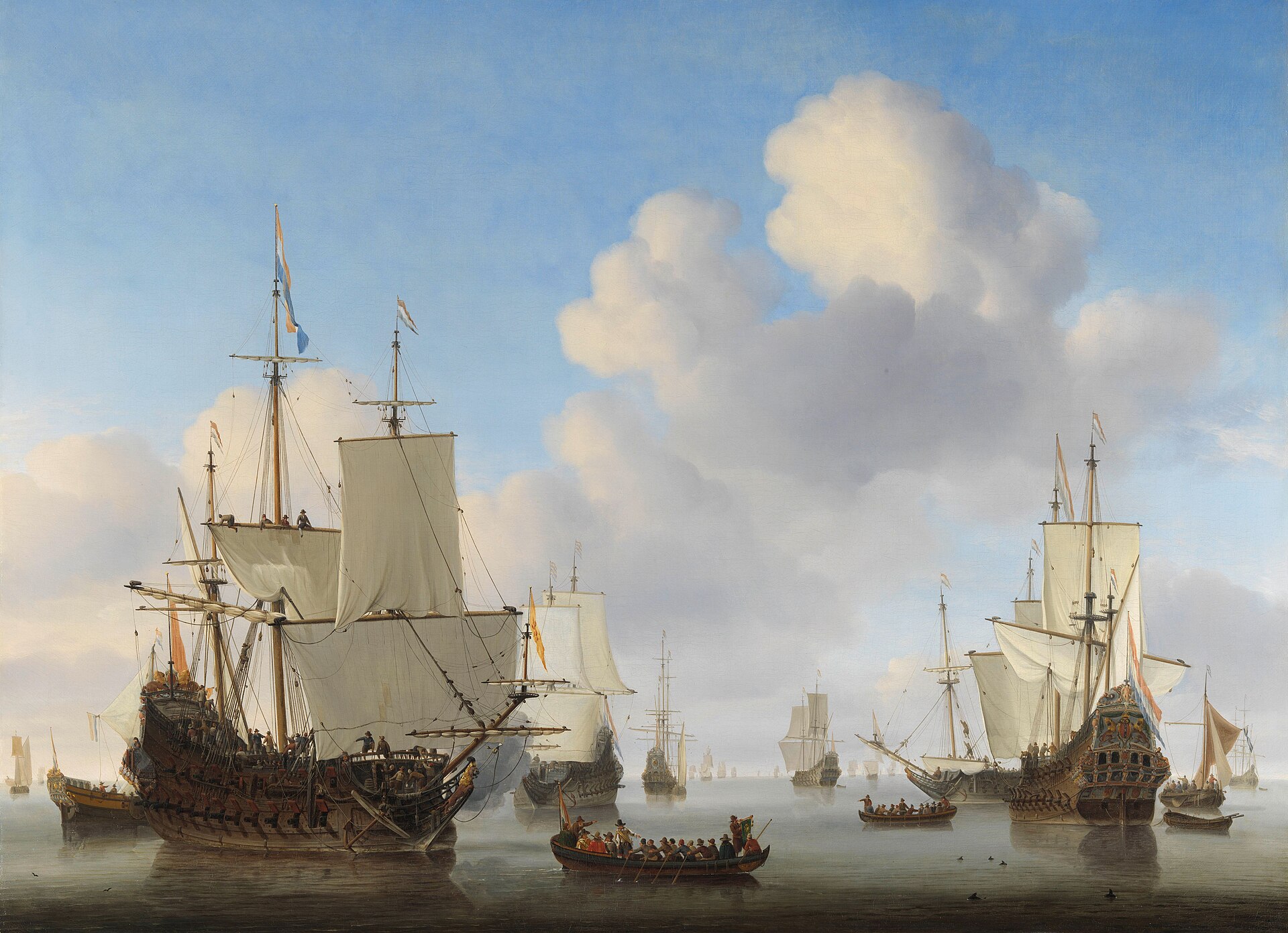 Dutch Ships in a Calm. Willem van de Velde the Younger, Circa 1665. Wikimedia Commons. Public domain.